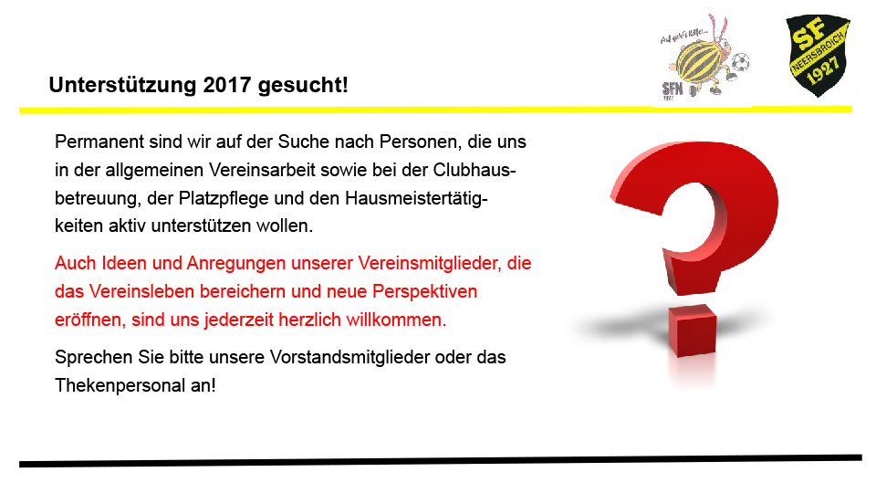 Unterstützung 2017 gesucht!