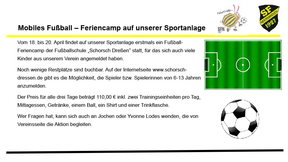 Mobiles Fußball – Feriencamp auf unserer Sportanlage