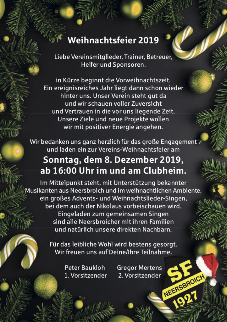 Einladung zur Weihnachtsfeier Sportfreunde 1927